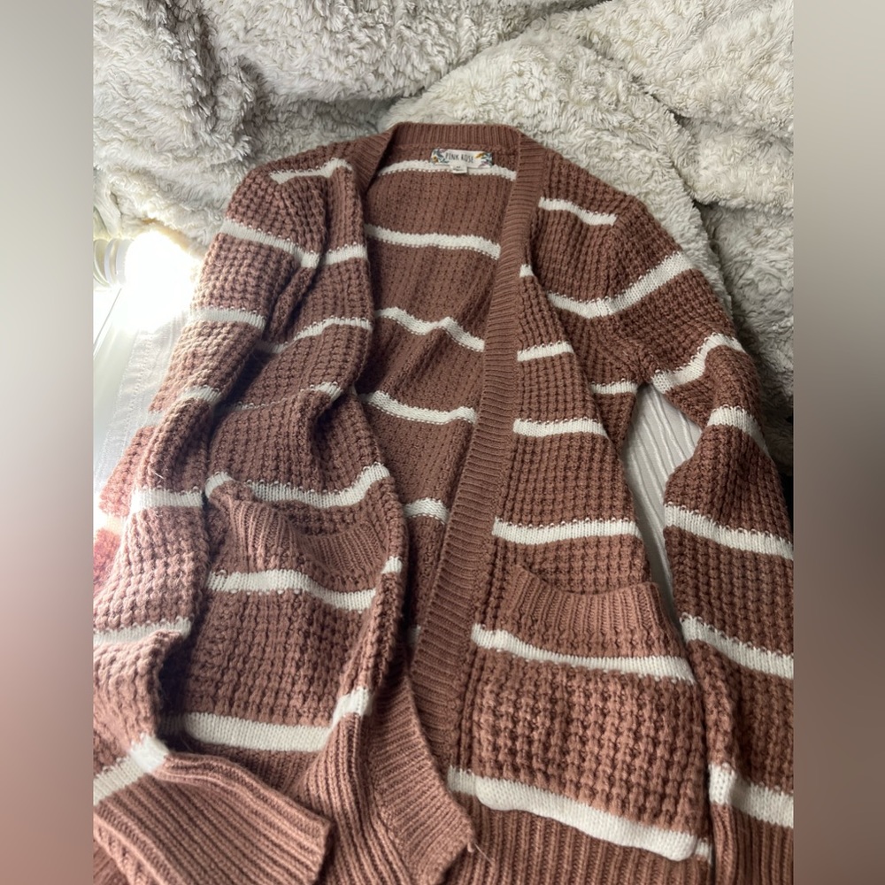 Pink Rose M Mauve and White Striped Cardigan